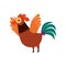 Colorful Rooster Crowing and Waving its Wings, Farm Cock, Poultry Farming Vector Illustration