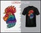 Colorful rooster head mandala arts isolated on black t-shirt