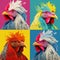 Colorful Rooster Portraits In Andy Warhol Style