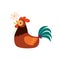 Colorful Rooster Sitting with Flower in the Beak, Farm Cock Cartoon Character Vector Illustration