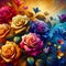 The colorful rose flowers, shine golden, aesthetic art, bold painting, floral art