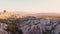 Colorful rose valley in Cappadocia landscape during sunset.