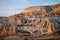 Colorful Rose valley in Cappadocia landscape at sunset