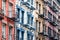 Colorful row of buildings in Greenwich Village New York City NYC