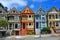 A colorful row of houses in San Francisco, California, showcasing the vibrant architecture of the city, Vintage Victorian homes in
