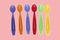 colorful rubber baby spoon or baby spoon set isolated