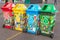 Colorful rubbish and recycling bins