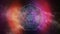 Colorful sacred geometry, space background - bright pink, red nebula, seven point star