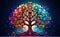 Colorful sacred spiritual Tree of Life fantasy background. Cycle of life mythological magic symbol