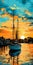 Colorful Sailboat Painting In Fauvist Style: Portsmouth Harbor Sunset