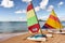 Colorful sailboats on the beach in the Caribbean island of Saint Lucia.