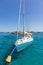 Colorful sailing boat in Maddalena Archipelago, Sardinia, Italy.