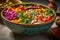 Colorful Salad in Blue Bowl with Vegetables. Generative Ai