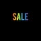 a colorful sale sign with the words sale in rainbow letters