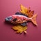 Colorful Salmon Season Leaf: Autumn Photorealistic Still Life