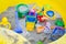 Colorful sand toys in sandbox