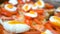 Colorful sandwich with margarine, pickles, cheese, tomato and boiled eggs