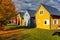 Colorful Scandinavian houses in an autumn scenery. Poland