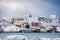 Colorful scandinavian village on coastline in winter at Lofoten