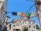 Colorful scarfs hanging on the rope in the town of Tisno, Murter island, Croatia, as symbol of national holiday