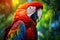 Colorful scarlet macaw parrot in jungle