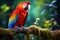 Colorful scarlet macaw parrot in jungle