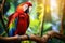 Colorful scarlet macaw parrot in jungle