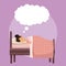 Colorful scene girl sleep with blanket in bedroom with cloud callout