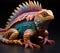 A colorful sculpture of a lizard on a black surface. Generative AI image.