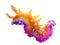 A colorful sea slug with yellow and purple spikes on a white background