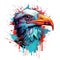 Colorful Seagull Head in Dark Bronze and Azure Neonpunk Style Lith Print. Perfect for Posters and Web.
