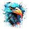 Colorful Seagull Head in Dark Bronze and Azure Neonpunk Style for Posters and Web.