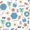 Colorful seamless linear summer pattern with beach elements