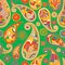 Colorful seamless paisley pattern. Red yellow green multicolored tile ornament. Hippie vivid wallpaper. Indian decorative print