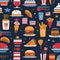 Colorful seamless pattern of American fast food restaurant, Fast food background collection