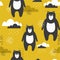 Colorful seamless pattern, bears and clouds. Decorative cute background with animals, sky