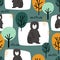 Colorful seamless pattern, bears and trees. Decorative cute background with animals, forest