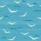 Colorful seamless pattern, birds and clouds. Decorative cute background, seagulls, sky