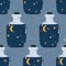 Colorful seamless pattern with bottles, moon, stars