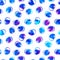 Colorful seamless pattern with brush blots and spots. Blue color on white background. Hand painted grange texture. Ink