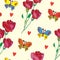 Colorful seamless pattern with butterfly, rose and