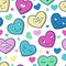 Colorful seamless pattern of cartoon heart emotions. Valentine\'s
