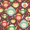 Colorful seamless pattern with coffee kettles and circles.