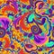 Colorful seamless pattern with crazy psychedelic organic abstract elements, print with plant and mushrooms motifs