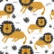 Colorful seamless pattern with cute lions. Background with animals