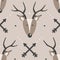 Colorful seamless pattern, deers, arrows. Decorative background with animals