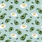 Colorful seamless pattern with fried poached egg, and avocado. Vector backdrop with food. Flat vector seamless pattern