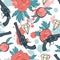 Colorful seamless pattern with guns, diamonds and