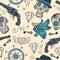 Colorful seamless pattern with guns, diamonds and