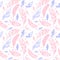 Colorful seamless pattern with hand drawing ornament feathers.